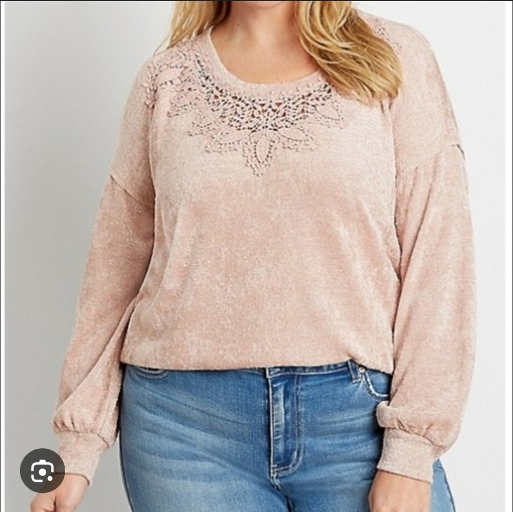 Maurices Blush Lace Accent Sweatshirt